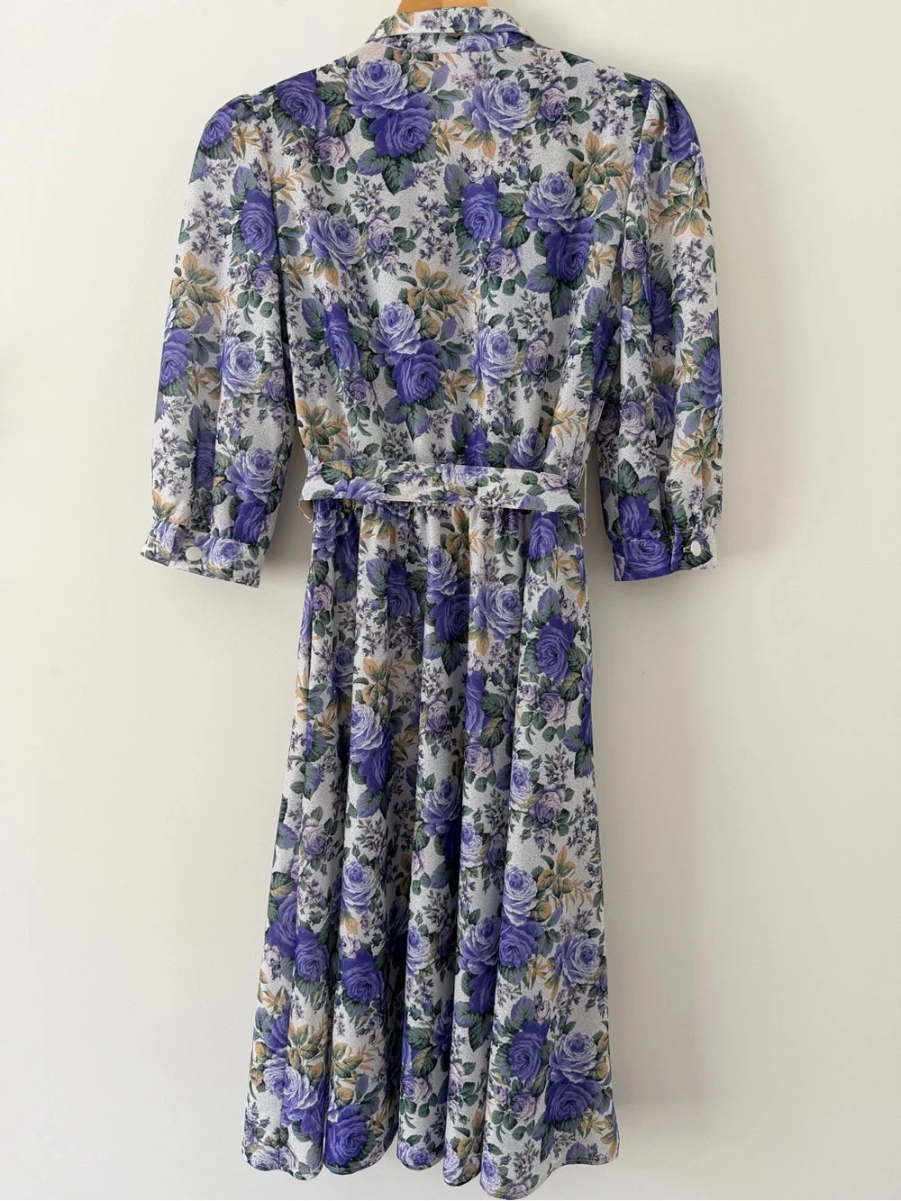 California Looks Vintage Purple Floral Belted Midi Dress